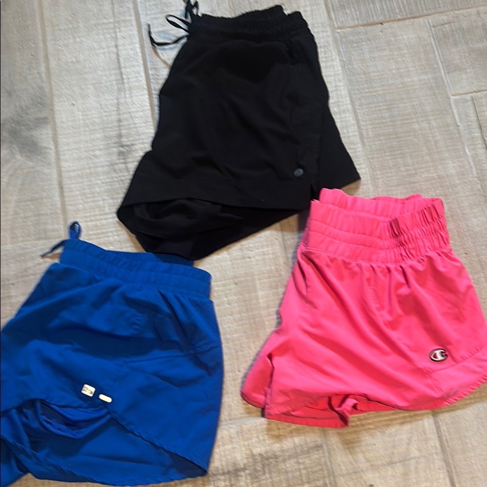 Champion Black, Blue, and Pink Shorts Trio